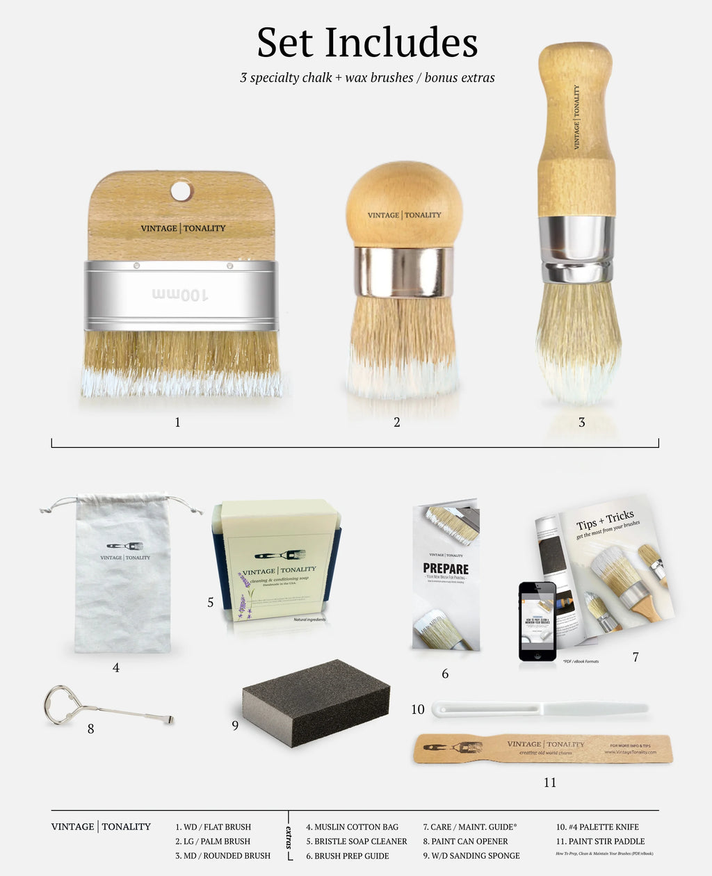3 PCS Chalk Paint Wax Brush Set V81928