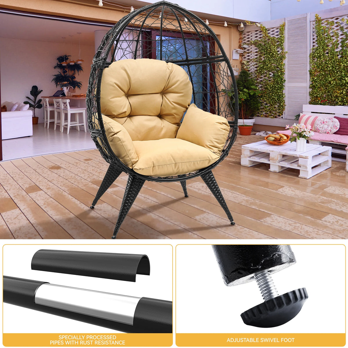Oversized Wicker Egg Chair with Stand Cushion R19676