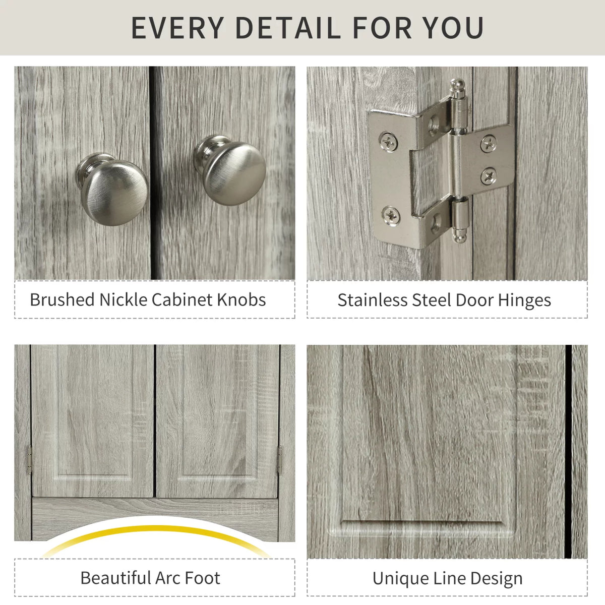 Oak Freestanding Bathroom Storage Cabinet with Doors and Shelves I93704