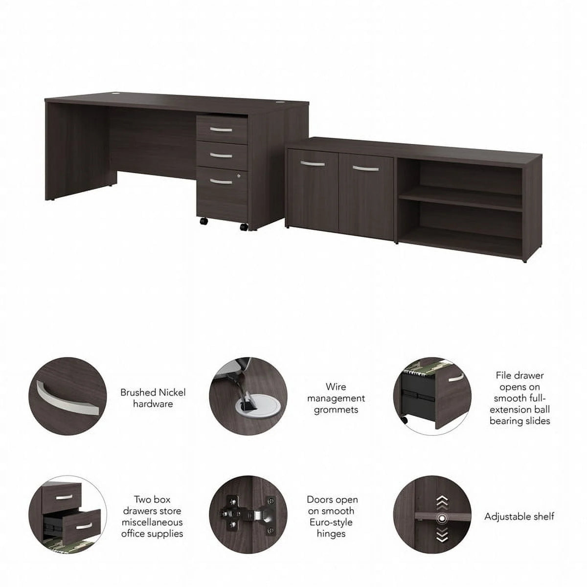 Gray Engineered Wood Office Desk with Drawers S657532
