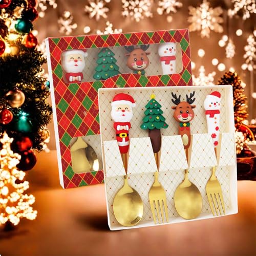 4 Pack Stainless Steel Christmas Spoon and Fork Set Z289