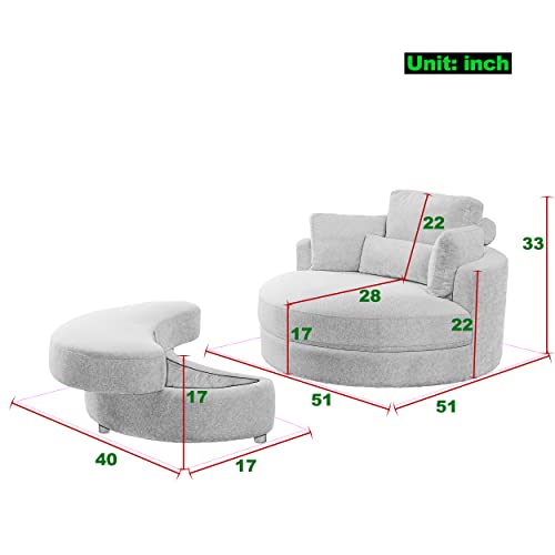 Oversized Velvet Swivel Barrel Chair with Ottoman and 4 Pillows B44302