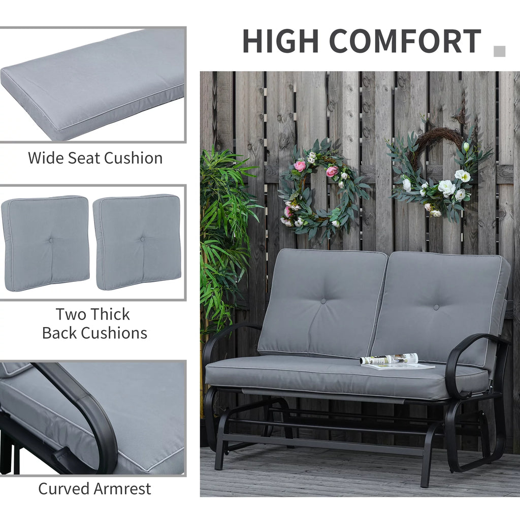 Grey 2-Person Outdoor Glider with Cushions K48046