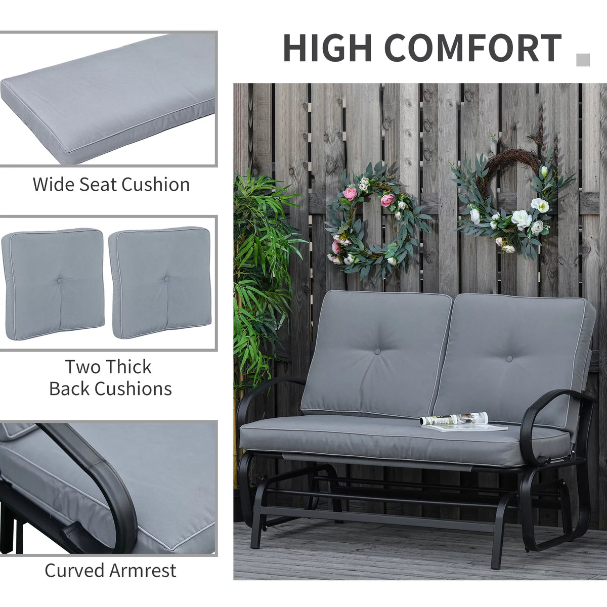 Grey 2-Person Outdoor Glider with Cushions K48046