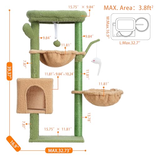 39.4 Inches Light Gray Cat Tree with Scratching Post S379874