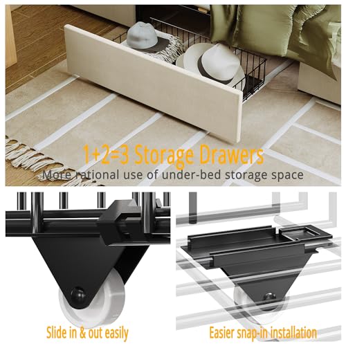 Beige Queen Upholstered Platform Bed Frame with 3 Drawers U903