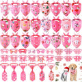 48 Pcs Pink Christmas Dog Bandanas Bow Collars and Ties Set X79997