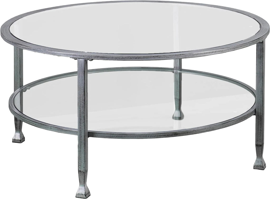 Metal & Glass Round 2-Tier Coffee Table T47153