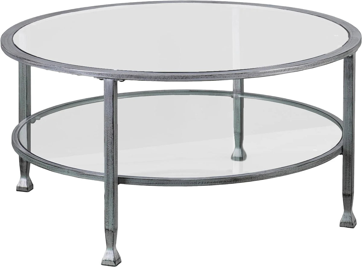 Metal & Glass Round 2-Tier Coffee Table T47153
