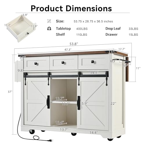 Retro White Kitchen Island on Wheels with Drop Leaf P782722