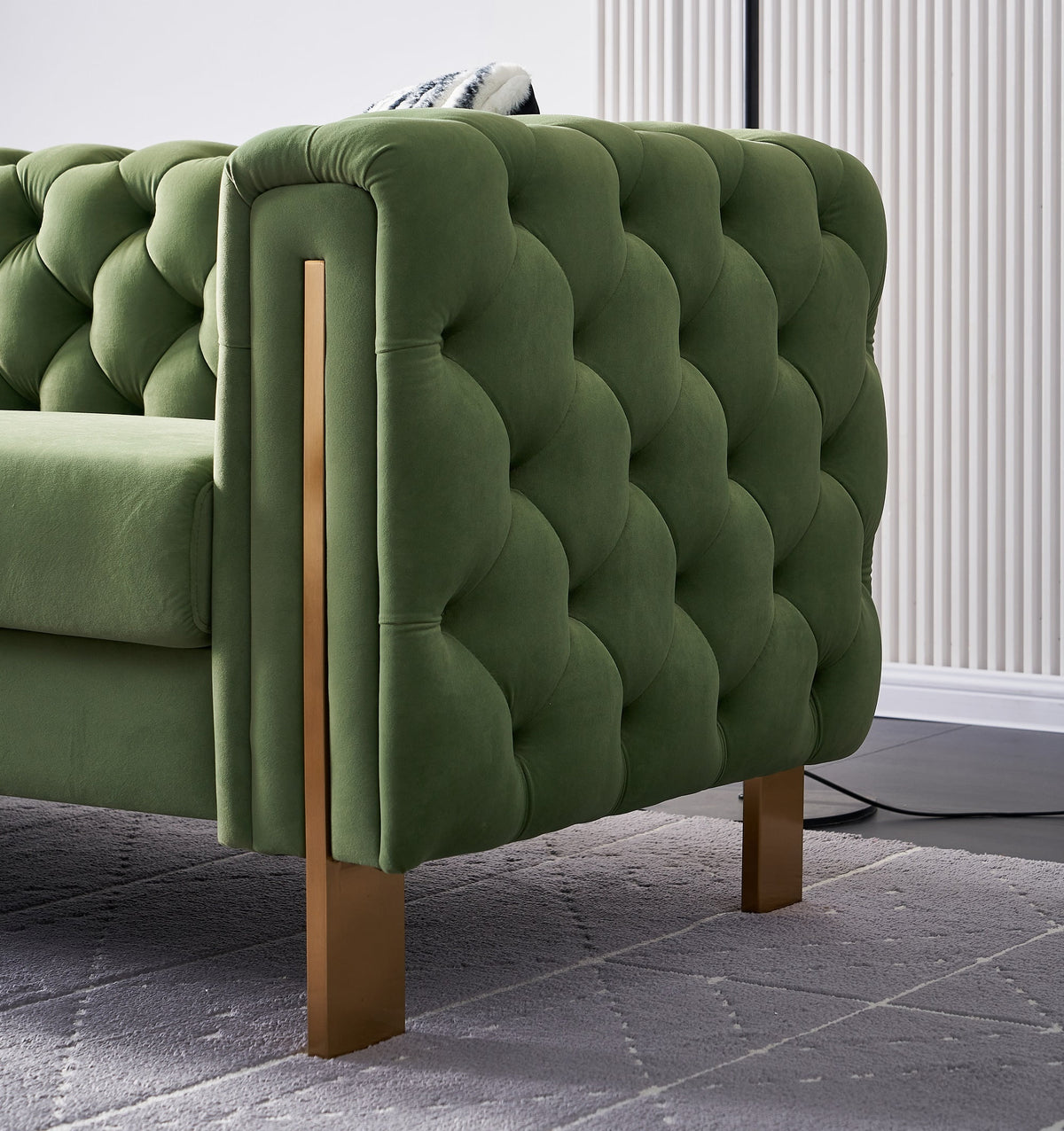 Green Tufted Velvet Sofa with 2 Pillows, 84 inches W832338