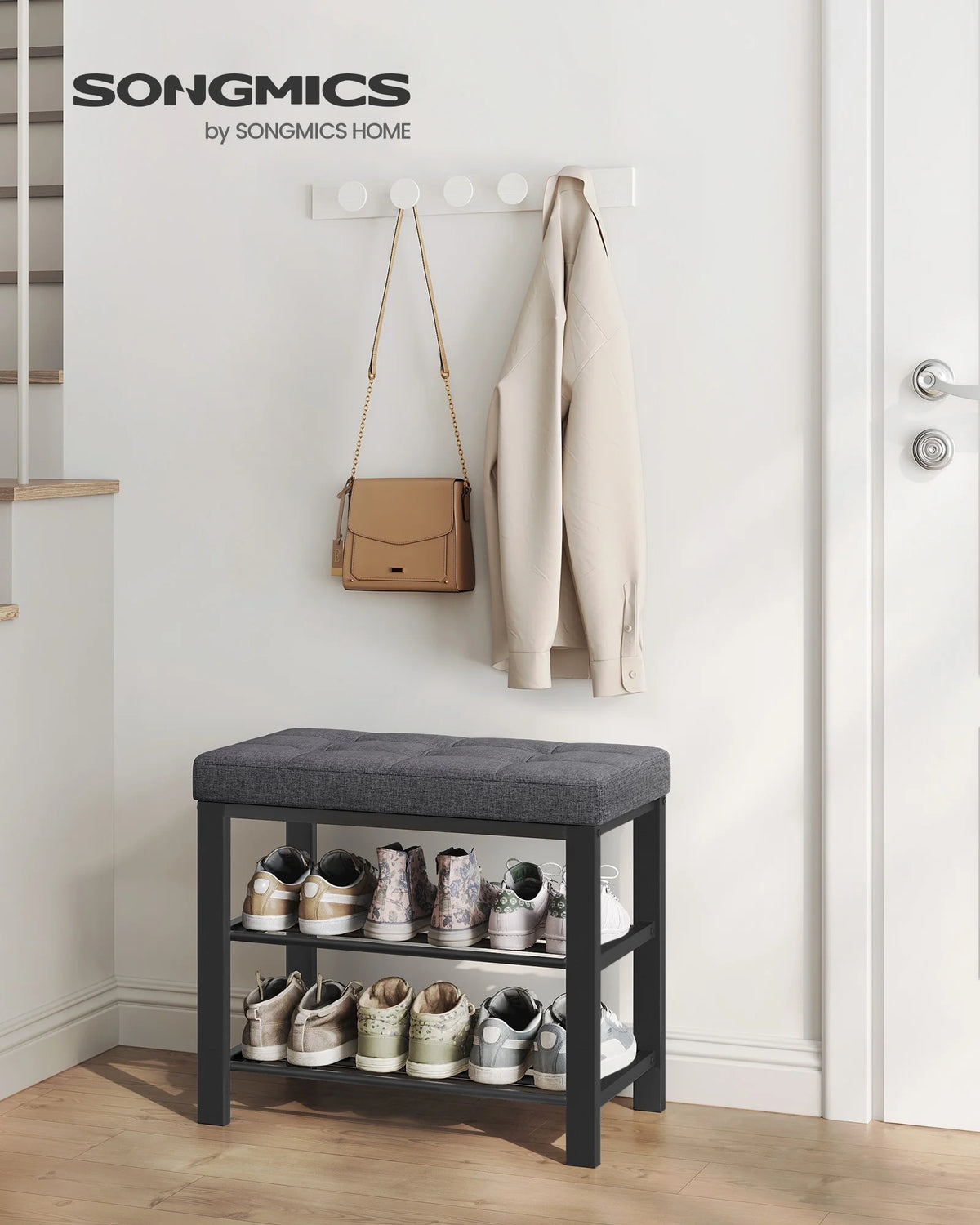 3-Tier Shoe Rack Bench with Padded Seat S363401