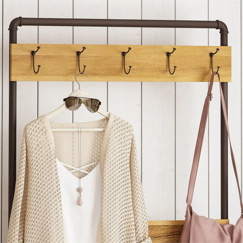 Acacia Wood Bench with Shelf and Coat Hook C39513