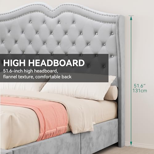 Queen Velvet Upholstered Storage Bed Frame with Headboard L461