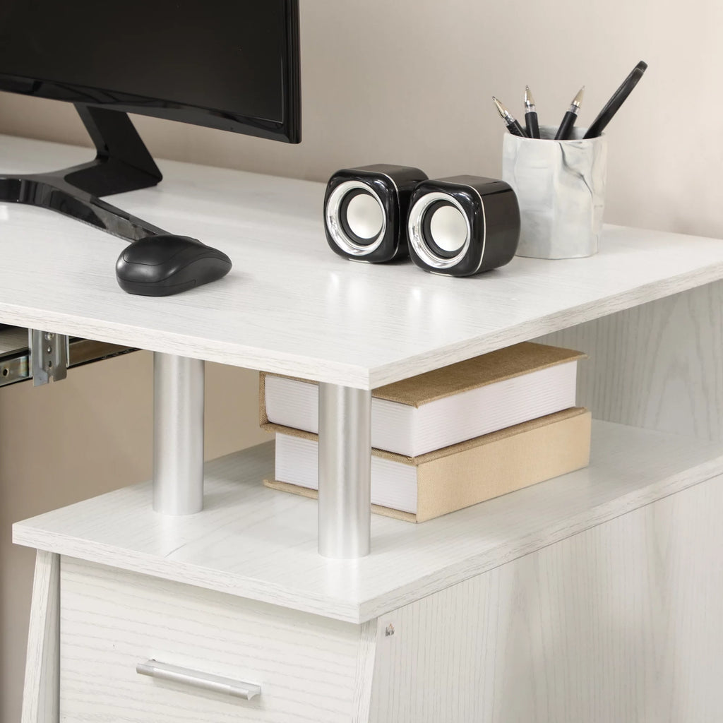 47" White Computer Desk with Keyboard Tray and Storage Drawers S74412