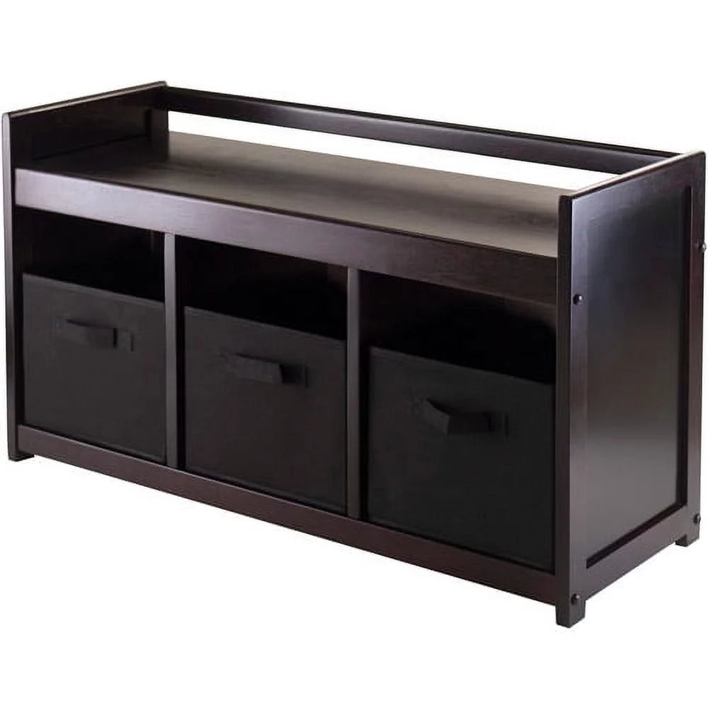 4-Pc Storage Bench & 3 Black Fabric Baskets B649