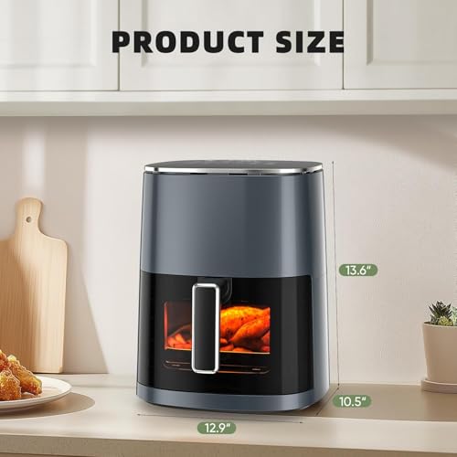 6QT Large Digital Air Fryer with Clear Window, Dishwasher Safe, Nonstick, Gray T981970