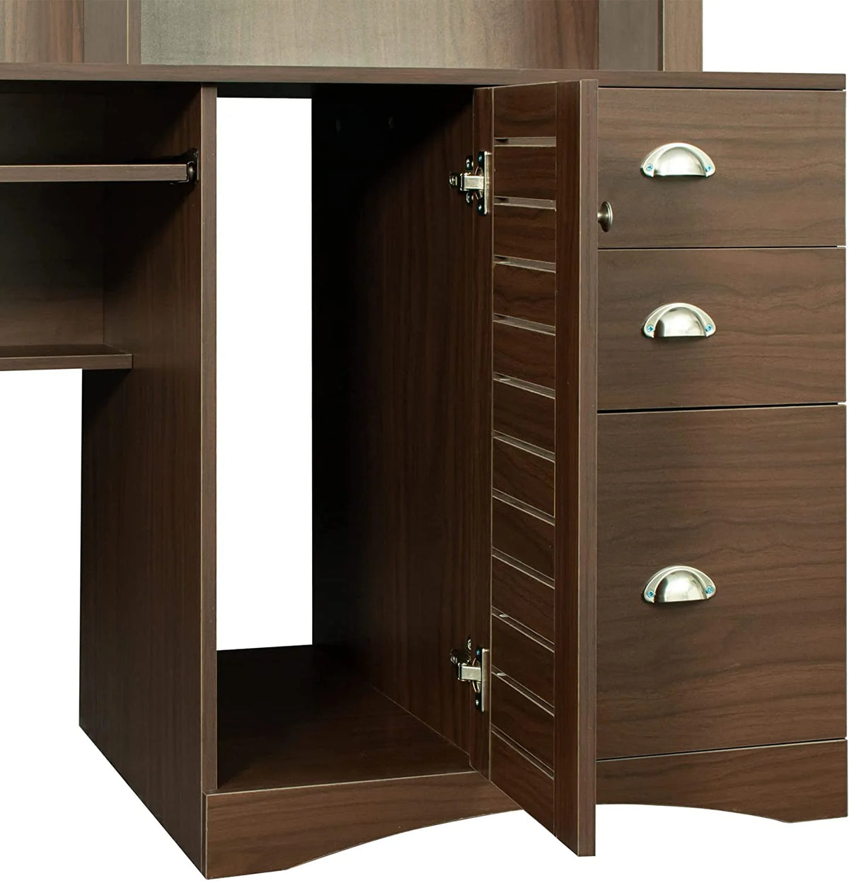 Walnut Computer Desk with Cabinet and Keyboard Tray Y273
