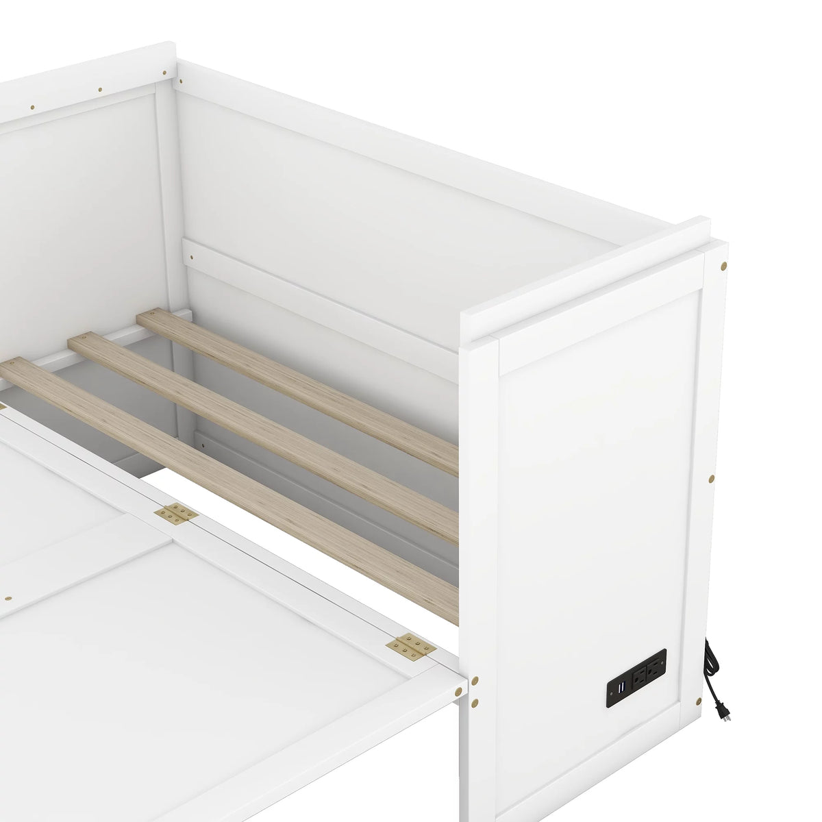 Full Size White Murphy Bed with USB Port and 2 Storage Drawers Z2616