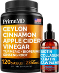 4-in-1 Liquid Biotin Collagen Keratin Saw Palmetto Drops & 5-in-1 Ceylon Cinnamon Turmeric Ginseng Root Bundle L202