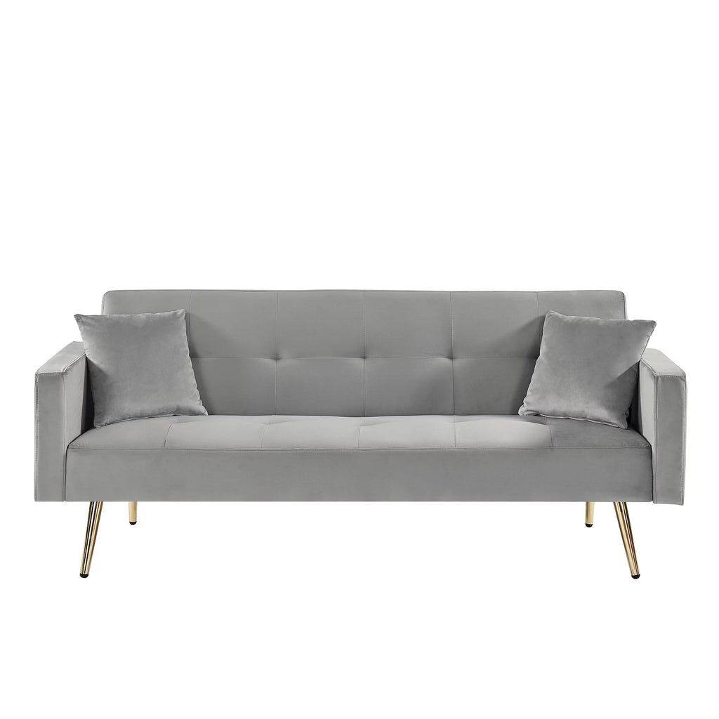 Grey Velvet Convertible Futon Sofa Bed T687770