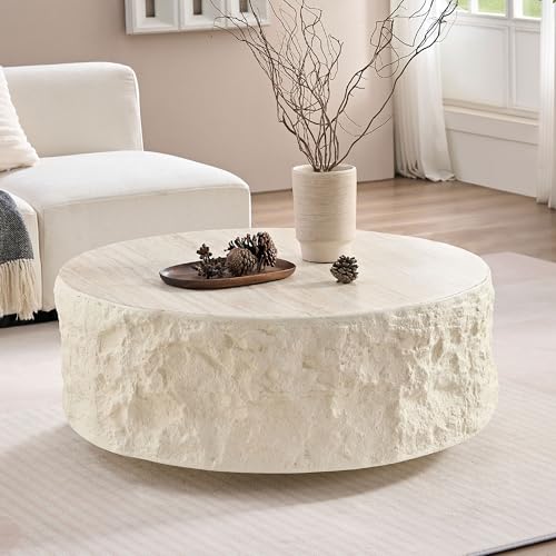 15.75'' Round Coffee Table with Faux Marble Pattern A35788