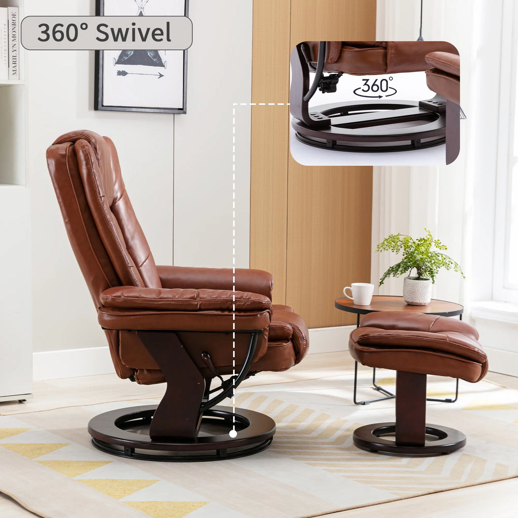 Brown Faux Leather Recliner with Ottoman Q28182