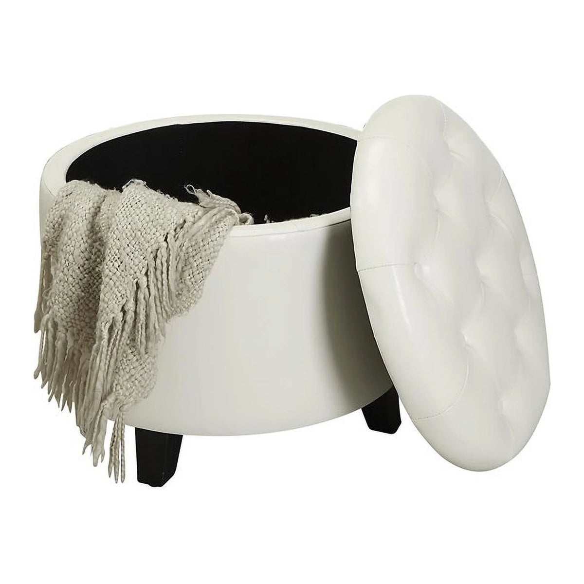 Modern Round Ottoman in Ivory Faux Leather S251