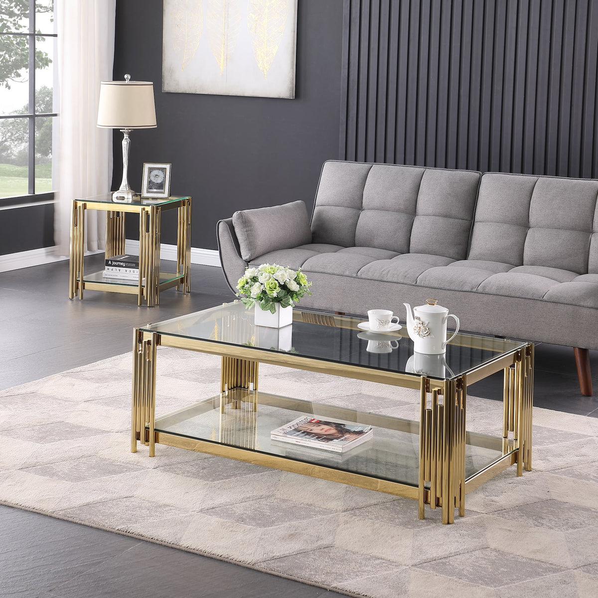 48" Wide Rectangular Glass Top Coffee Table I705