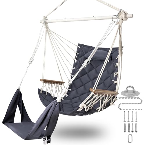 Dark Grey Patio Swing Chair with Adjustable Footrest W8313
