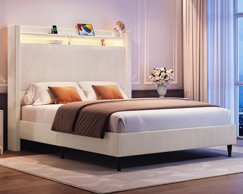 Queen Size Upholstered Platform Bed with Tall Headboard N90061