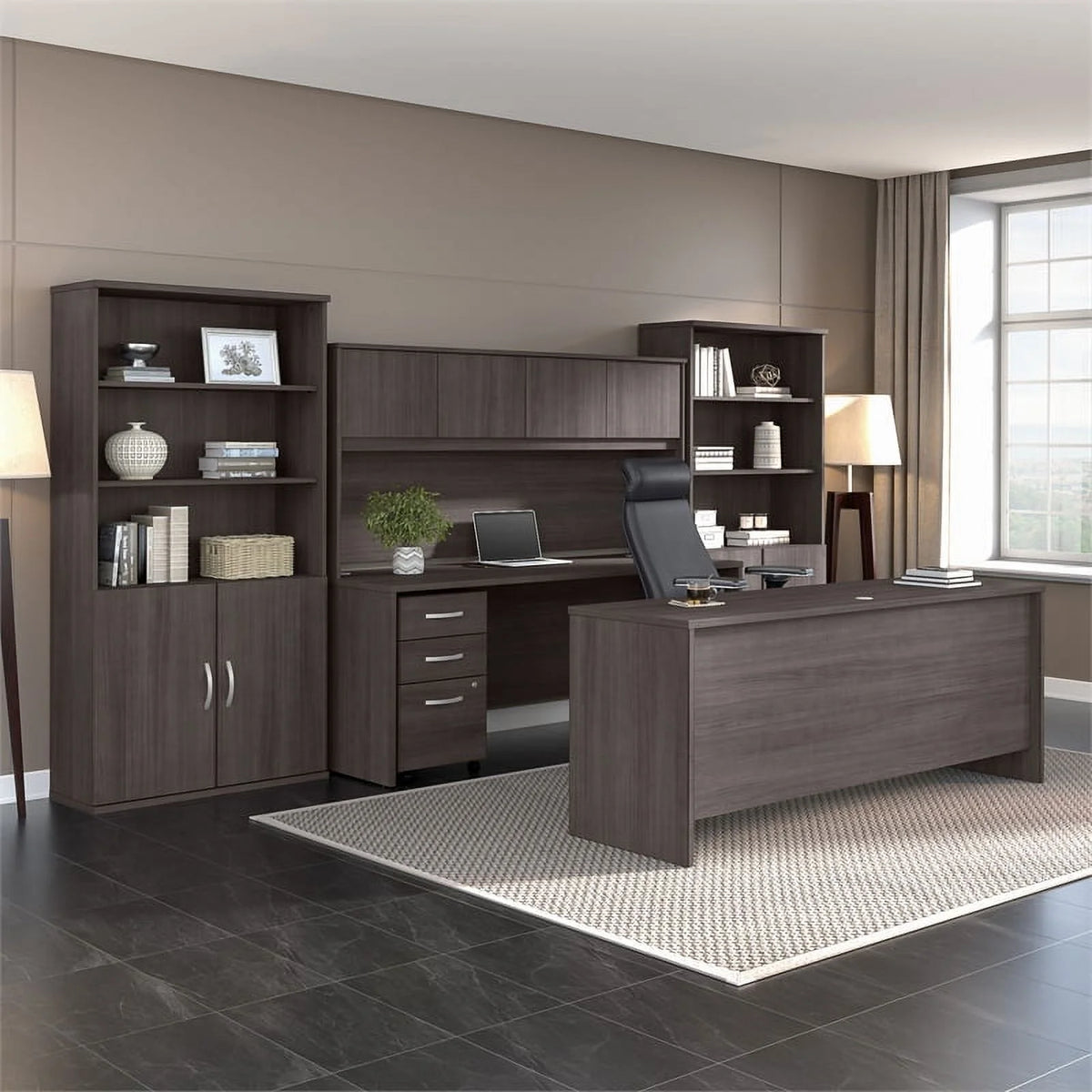 Gray Engineered Wood Office Desk with Drawers S657532