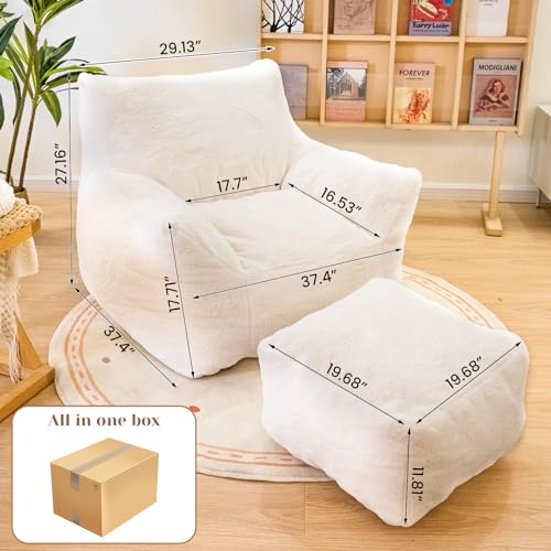 Sherpa Faux Fur Memory Foam Bean Bag Chair and Ottoman Set O79725