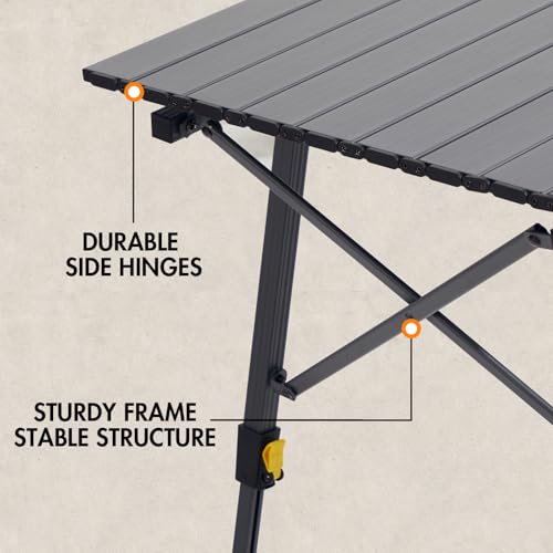 Folding Portable Camping Table with Adjustable Height Aluminum Roll Up Top D6339