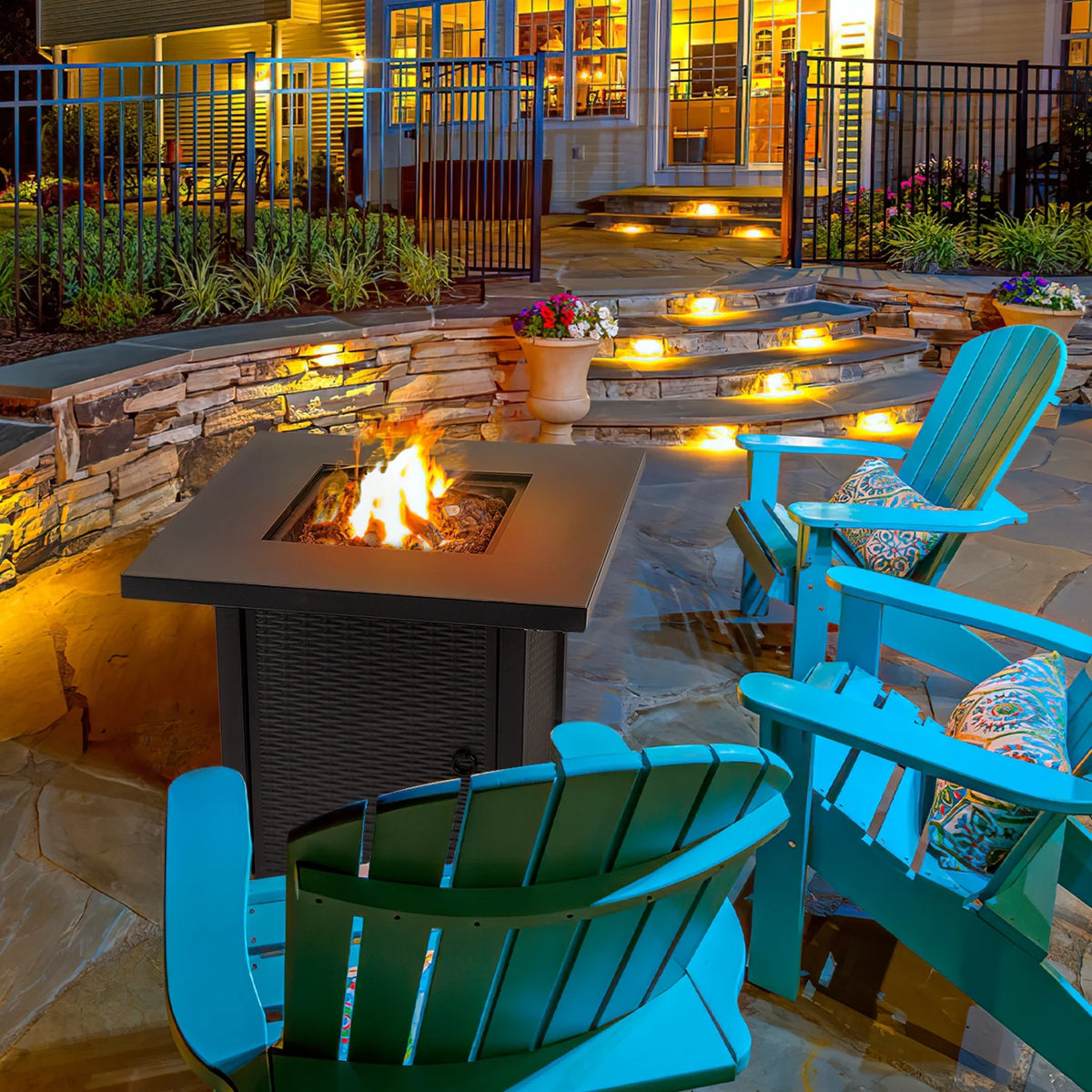 28" Propane Fire Pit Table with Lava Rocks and Cover W884685