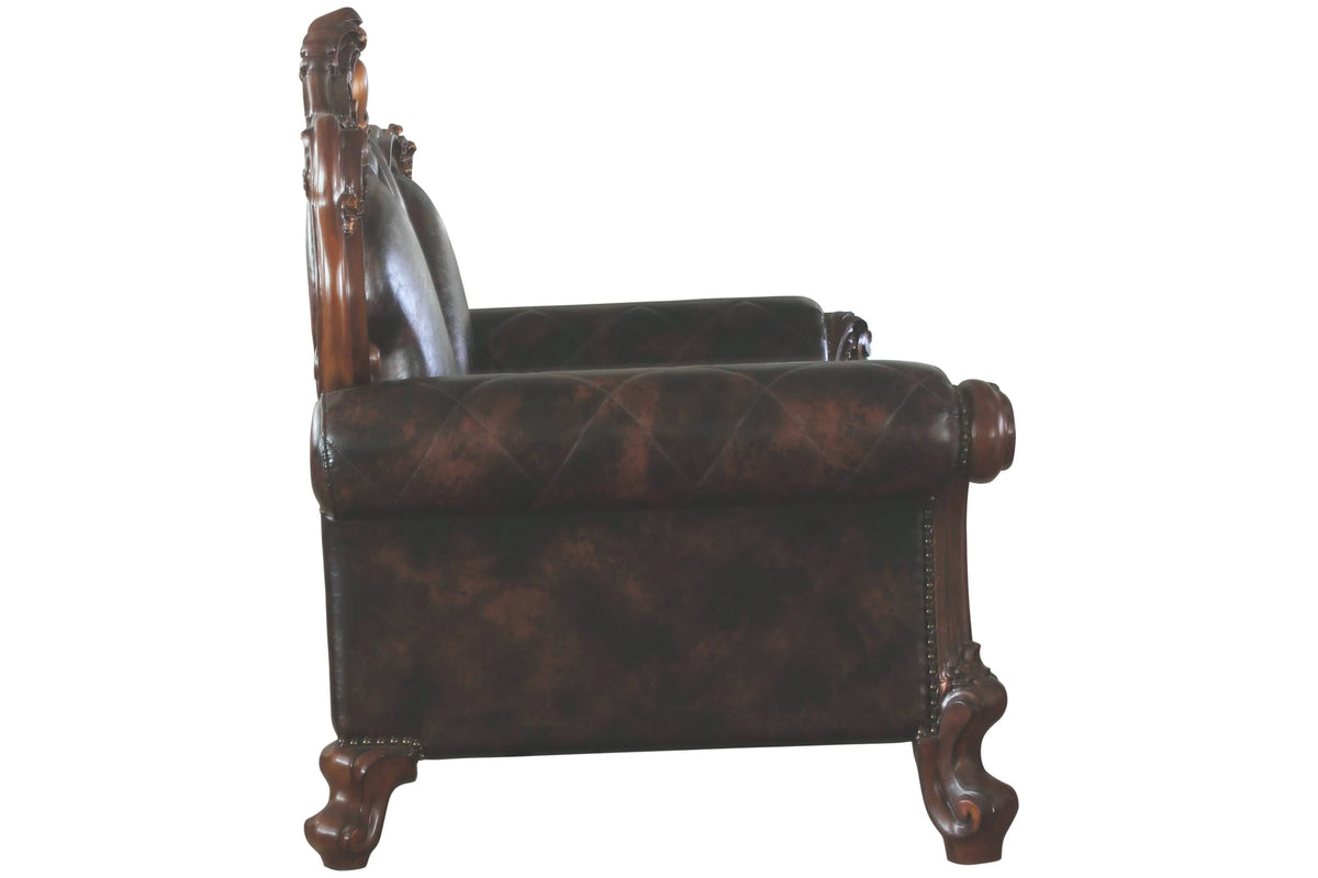 Vintage Cherry Oak & PU Sofa with 3 Pillows Z960