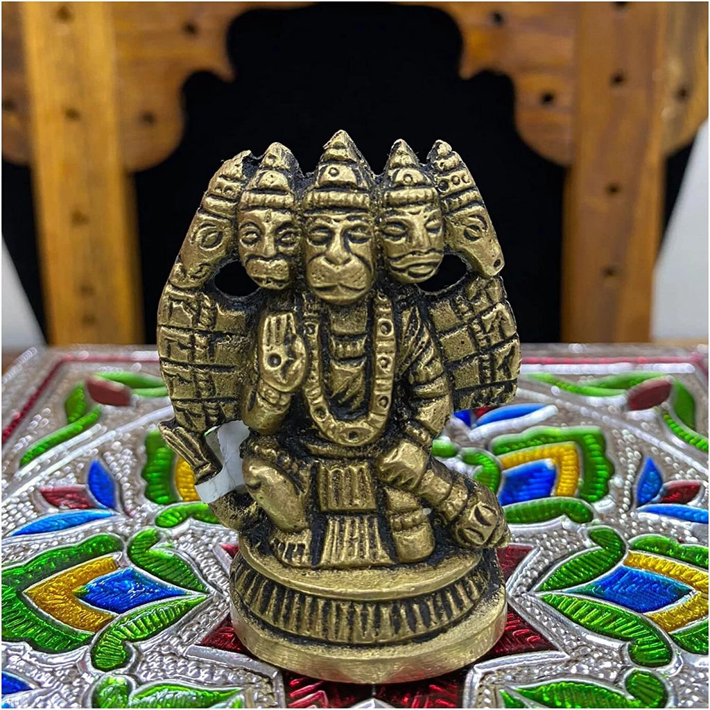 Brass Panchmukhi Hanuman Statue Hindu God Sculpture I463