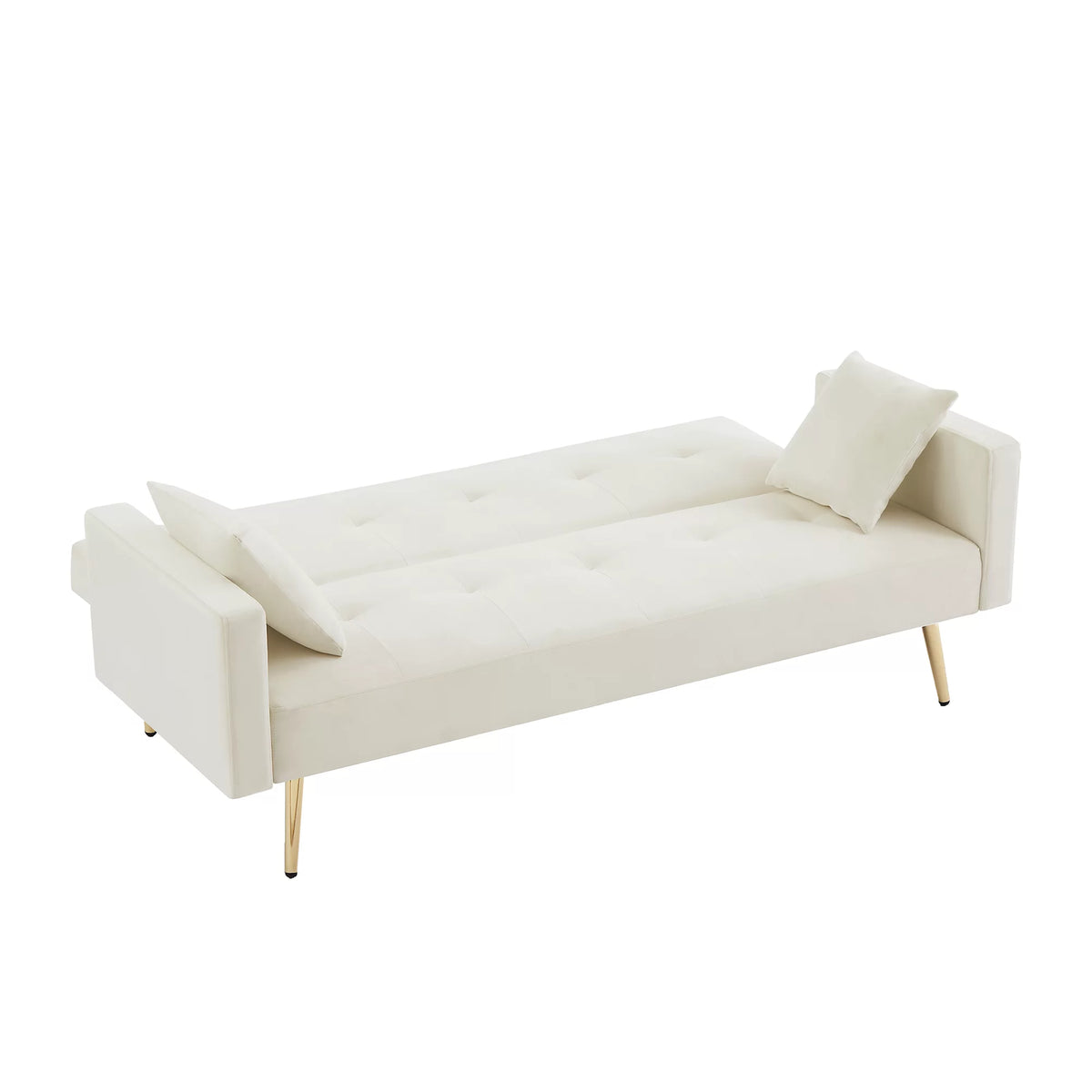 Cream White Velvet Convertible Futon Sofa Bed I3642