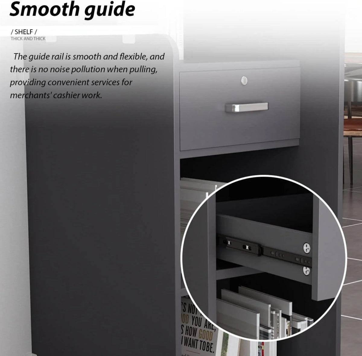White and Dark Grey Reception Desk with Lockable Drawer E703621
