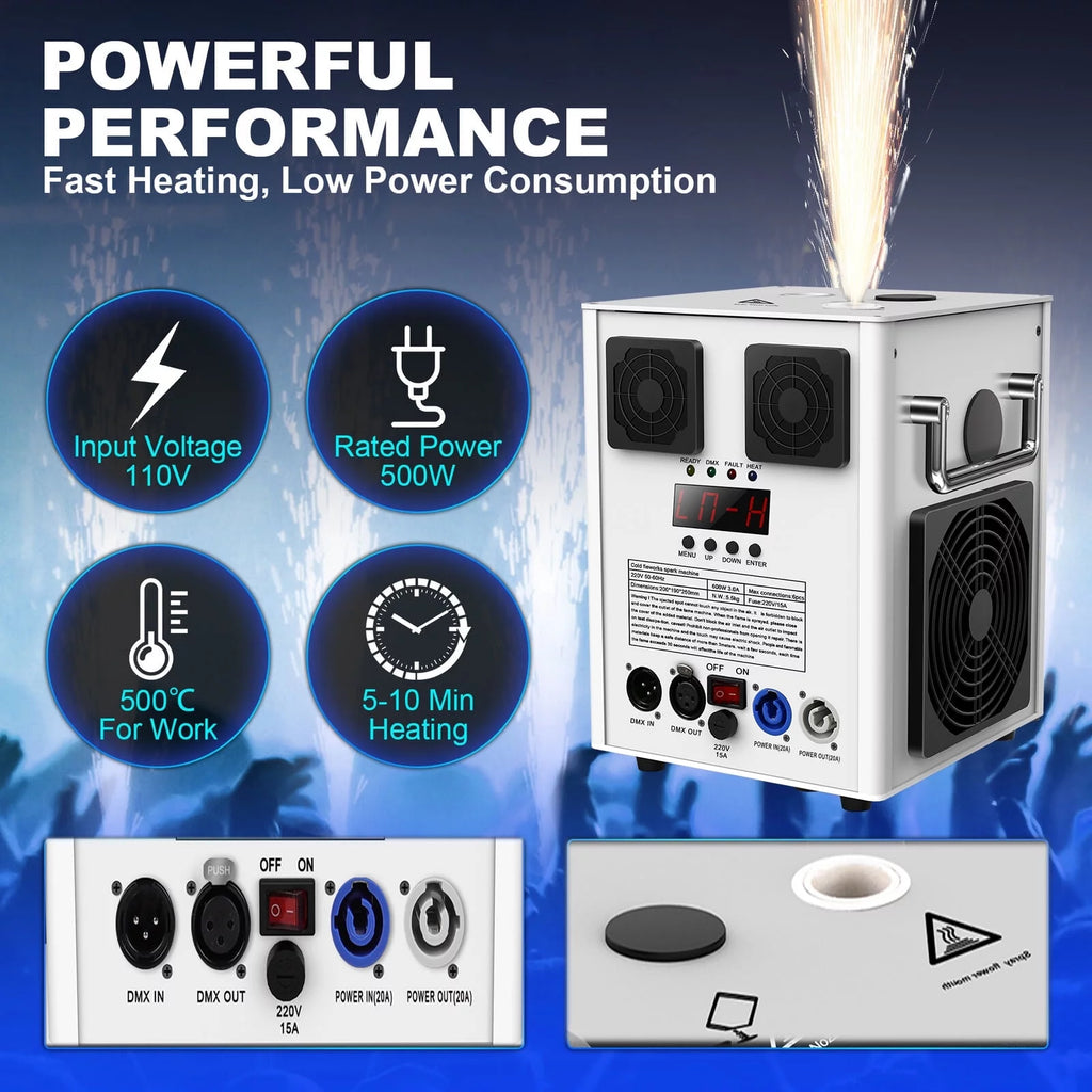 Cold Spark Machine 3-16FT Adjustable Stage Special Effect Machine with Wireless Remote Control DMX Low Noise Stage Equipment for Wedding DJ Disco Party 2pcs F921