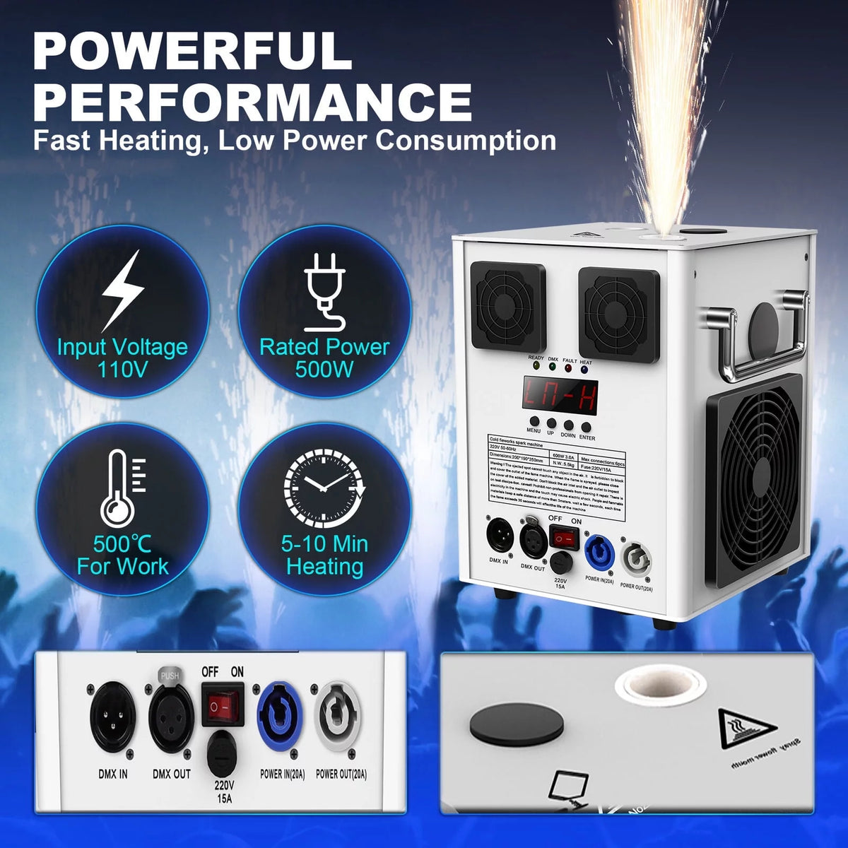 Cold Spark Machine 3-16FT Adjustable Stage Special Effect Machine with Wireless Remote Control DMX Low Noise Stage Equipment for Wedding DJ Disco Party 2pcs F921