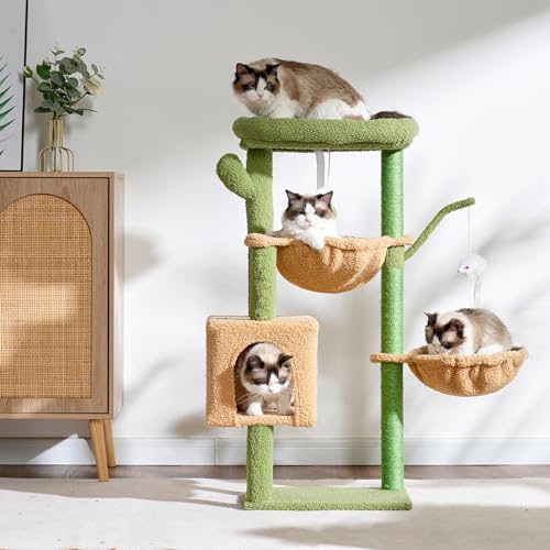 39.4 Inches Light Gray Cat Tree with Scratching Post S379874
