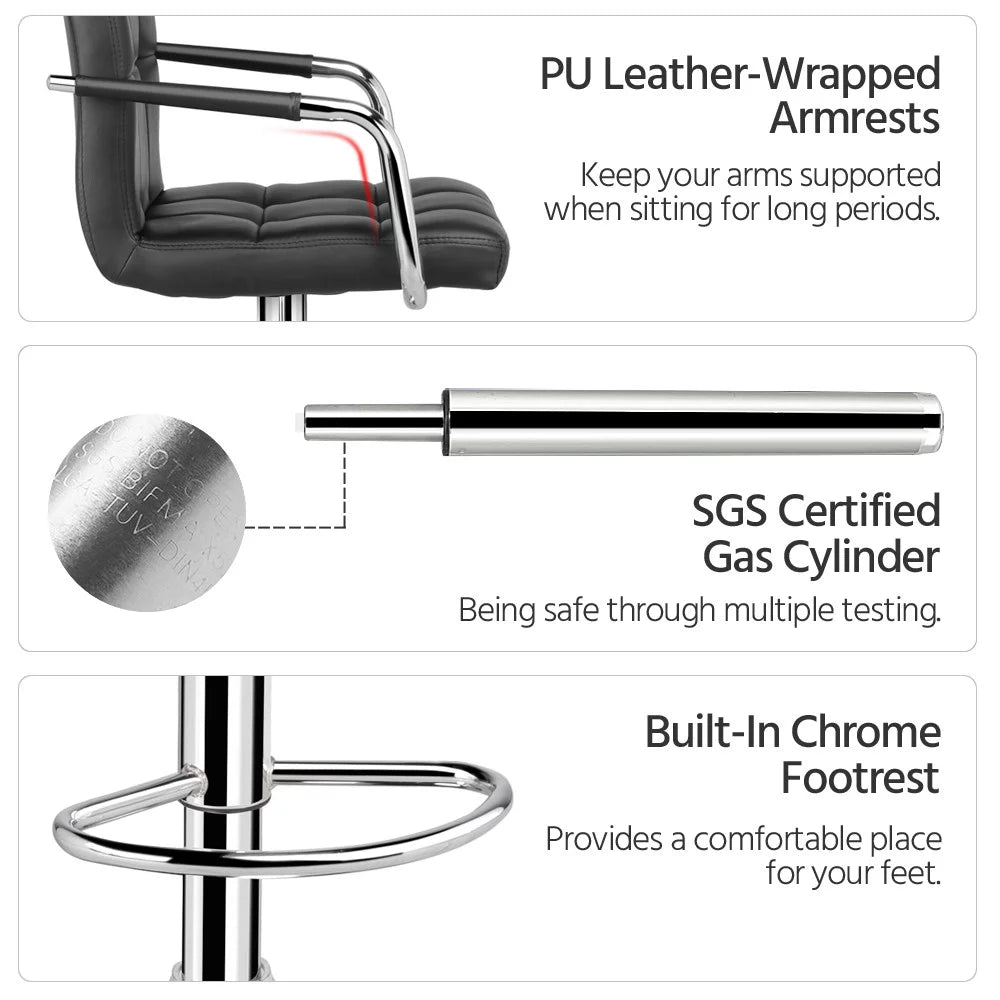 2pcs Black Faux Leather Swivel Bar Stools B1955