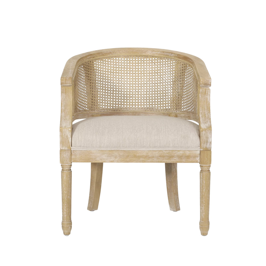 Fabric Upholstered Wood and Cane Accent Chairs, Set of 2 W444282