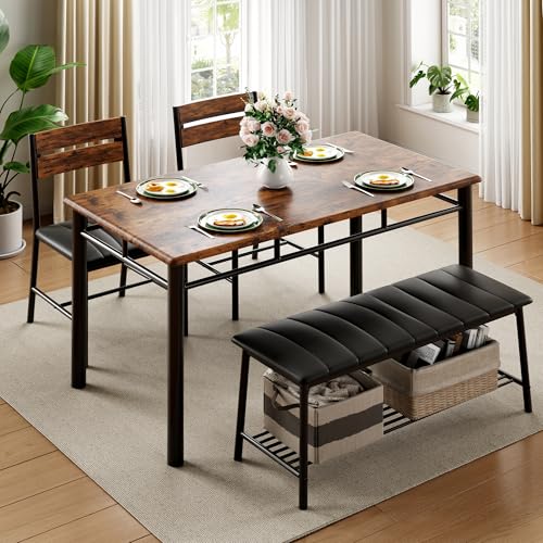 Gray Dining Table Set for 4 with Upholstered Bench and 2 Chairs G417