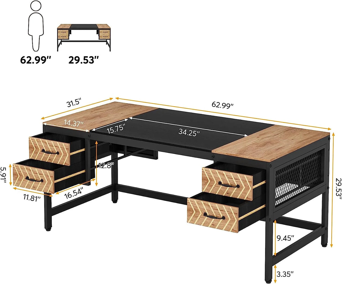 63 inch Computer Desk with 4 Drawers B620294