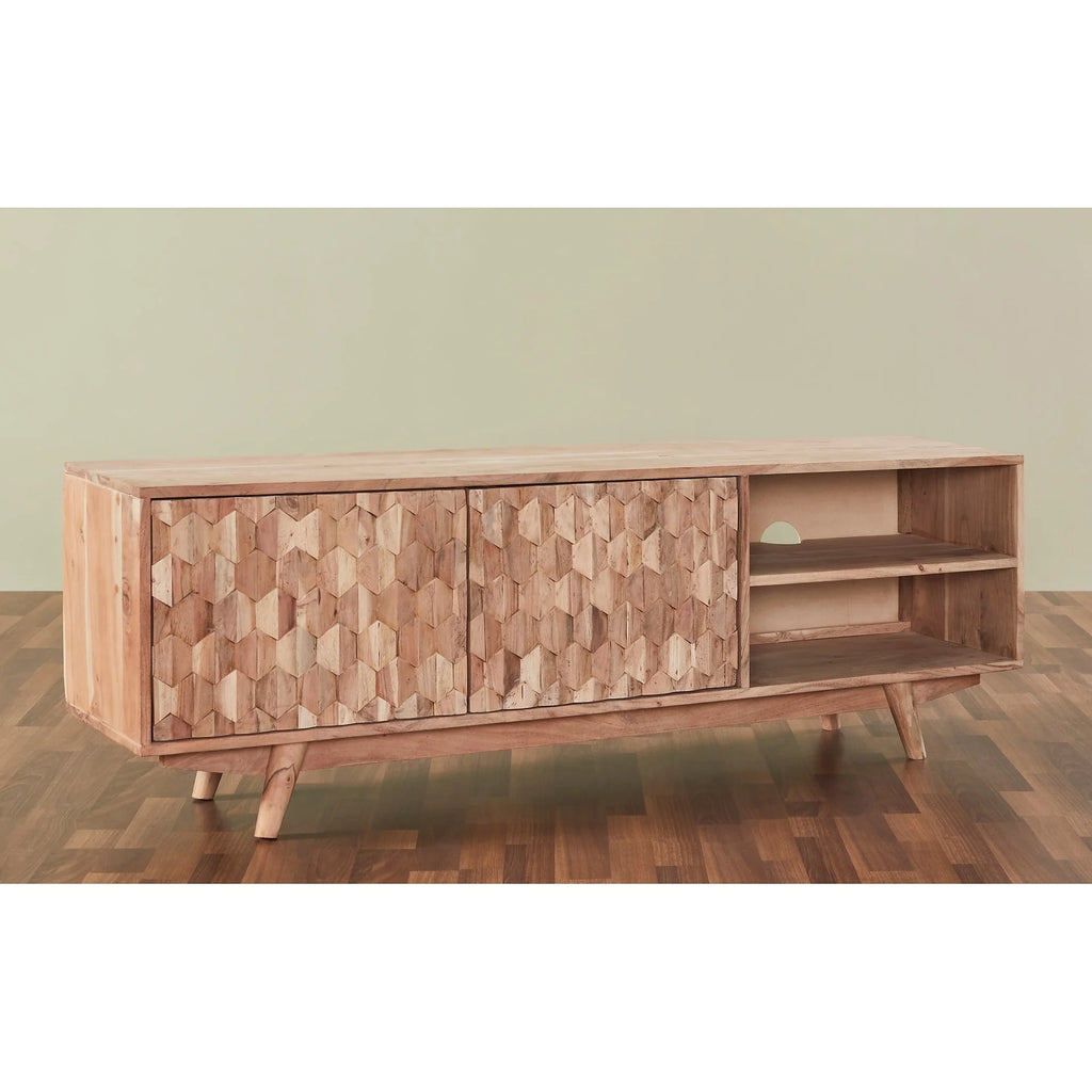 Modern Wood Honeycomb TV Unit for TVs up to 57" in Dark Walnut P1424