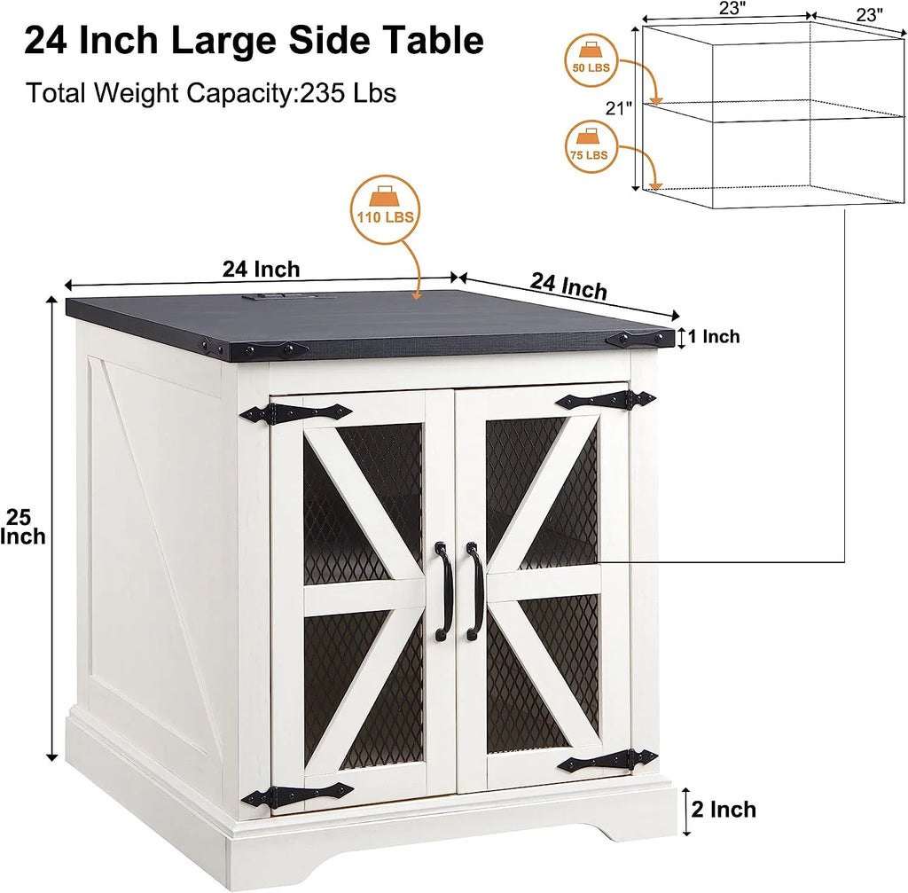 White Farmhouse End Table with Charging Station J999665