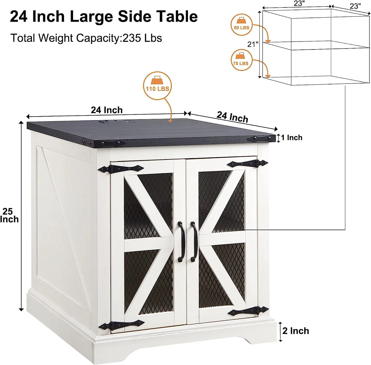 White Farmhouse End Table with Charging Station J999665