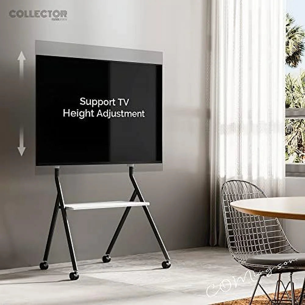 Mobile TV Stand for 55 60 65 75 78 Inch TV Rolling TV Cart with Wooden Shelves V7743